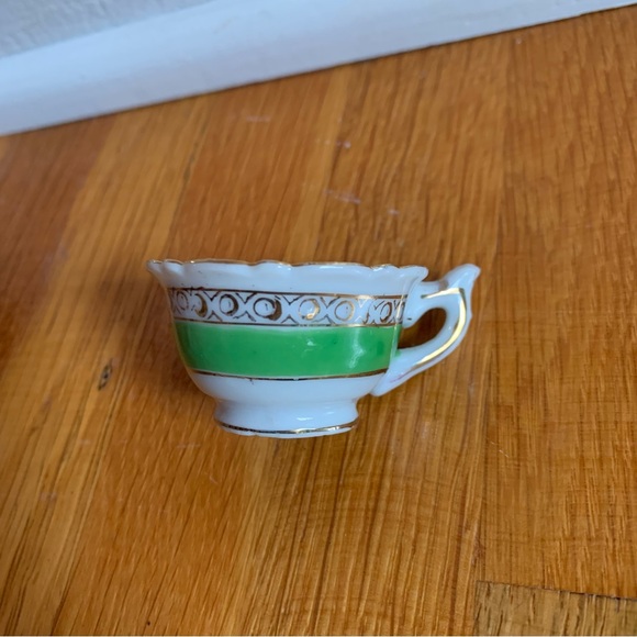 VTG Mini Teacup w/ Gold Filigree Lime Green Band Made in Occupied Japan Vintage - Picture 6 of 11